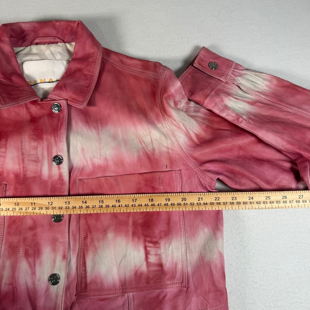 REMAIN Birger Christensen Mariona Jacket Womens 34 Pink Leather Tie Dye Cropped - Picture 6 of 12